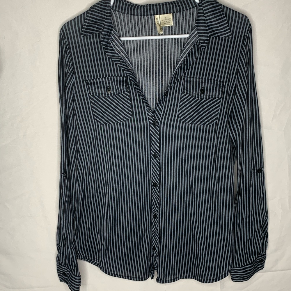 - Black and gray striped blouse